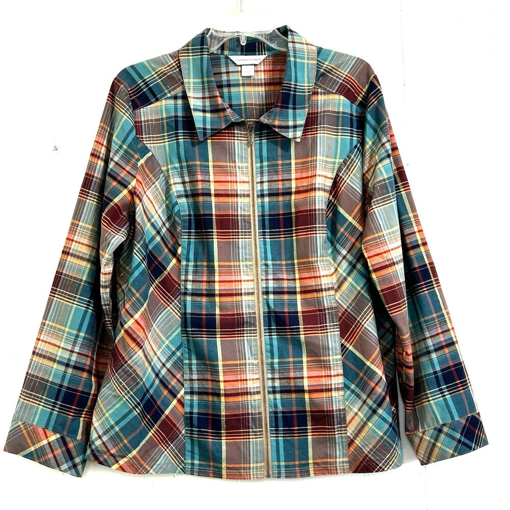 Christopher & Banks Plaid Zip Front Lightweight Jacket Size XL Western Casual